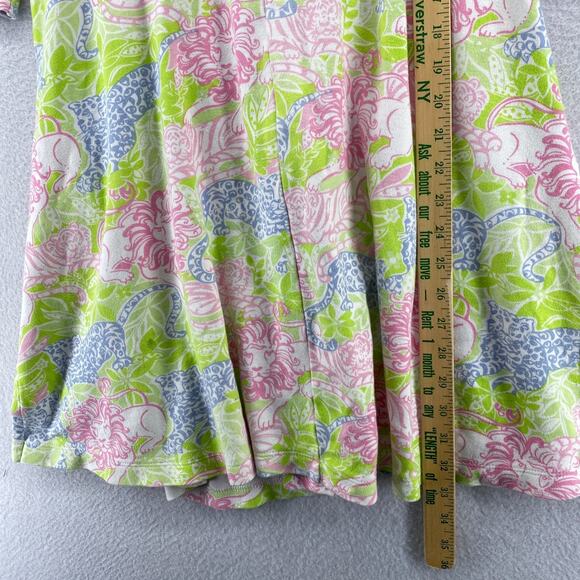 LILLY PULITZER Dress S Mini Tunic Lion Floral Zip Front Long Sleeve Cotton Green - Picture 13 of 16